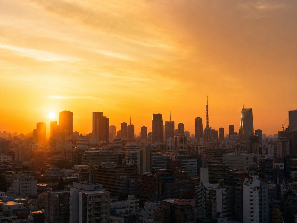 夕暮れの都市スカイライン